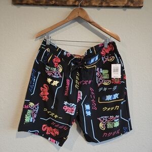 Men's Black Graphic Swim Shorts